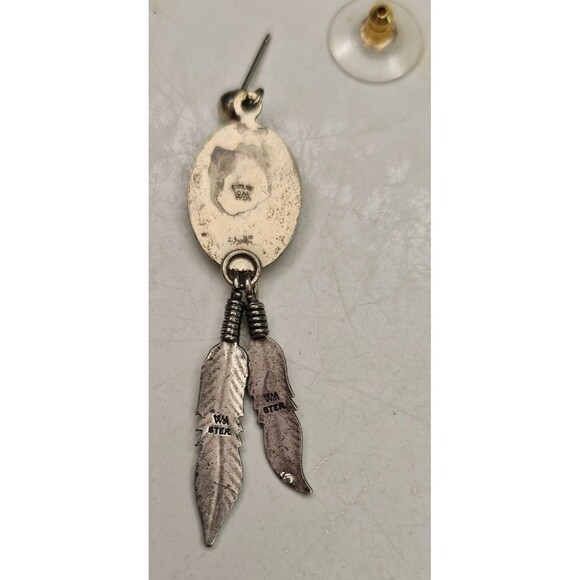 Vintage WMCO Sterling Silver Earrings Orange Stones & Feather Post Back 2 1/4"L - Picture 3 of 6